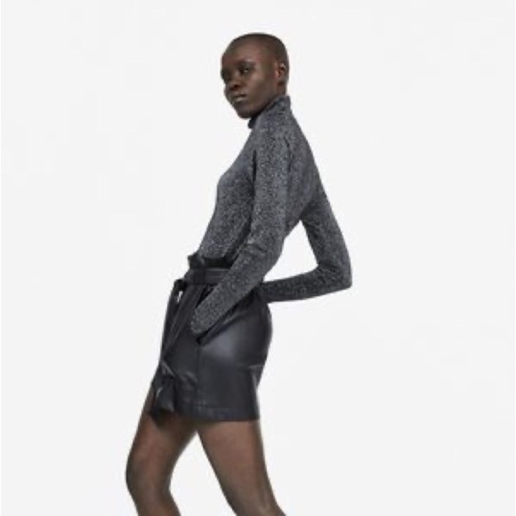 Zara Faux Leather Paper Bag Tie Waist Shorts - Picture 2 of 13